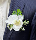 Elegant Orchid &amp; Plumeria Corsage and Boutonniere Set