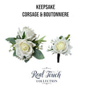 Premium Real Touch Rose Wrist Corsage &amp; Boutonniere with Frosty Greenery