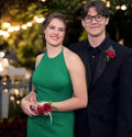 Elegant Real Touch Rose Wrist Corsage &amp; Boutonniere - Soft Mauve Lavender with Frosty Greenery