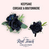 Luxury Real Touch Rose Corsage &amp; Boutonniere – Frosty Greenery &amp; Dark Navy
