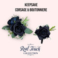 Luxury Real Touch Rose Corsage &amp; Boutonniere – Frosty Greenery &amp; Dark Navy