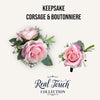 Premium Real Touch Rose Wrist Corsage &amp; Boutonniere - Elegant Frosty Greenery &amp; Baby Pink