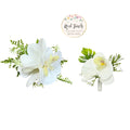 Elegant Orchid &amp; Plumeria Corsage and Boutonniere Set