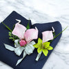 Elegant Blush and Green Corsage &amp; Boutonniere Set - Calla Lily &amp; Orchid