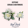 Premium Real Touch Rose Wrist Corsage &amp; Boutonniere with Frosty Greenery