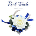 Elegant Real Touch Rose Wrist Corsage &amp; Boutonniere – Premium Quality, Royal Blue