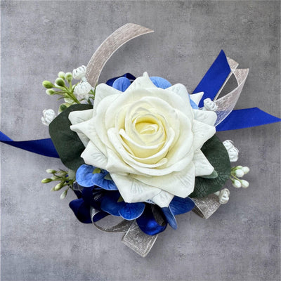 Elegant Real Touch Rose Wrist Corsage &amp; Boutonniere – Premium Quality, Royal Blue