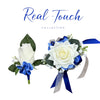 Elegant Real Touch Rose Wrist Corsage &amp; Boutonniere – Premium Quality, Royal Blue