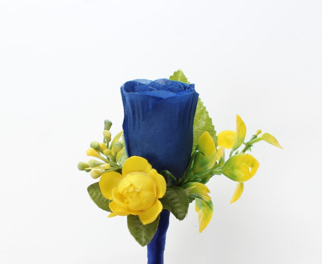 Boutonniere-Royal Blue garden mini rose and wild flowers - Angel Isabella