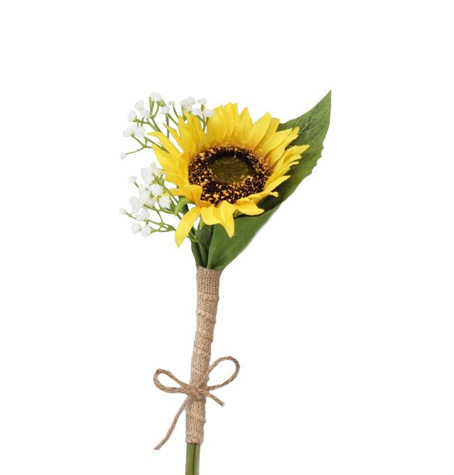 Wedding package-Beautiful Fall sunflower baby breath rose artificial keepsake flowers bouquet bonniere - Angel Isabella