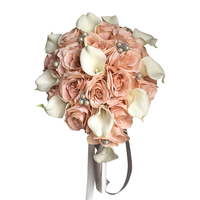 Blush Pink, White, and Silver Teardrop Bouquet - Angel Isabella
