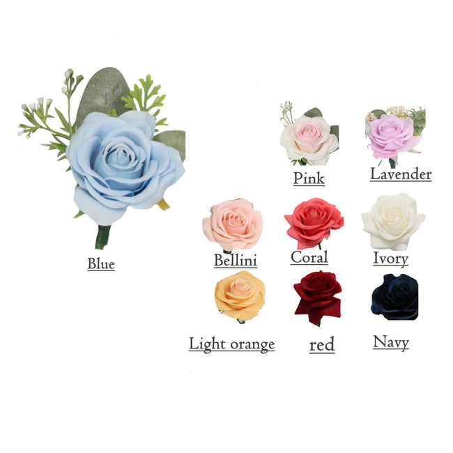 Premium Lifelike real touch Rose corsage boutonniere Bellini Orange Blue navy lavender pink red ivory white - Angel Isabella