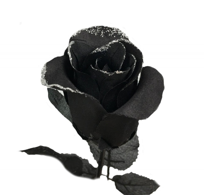 Pack of 20- Long stem black rose with glitter trim centerpiece bouquet home wall decor - Angel Isabella