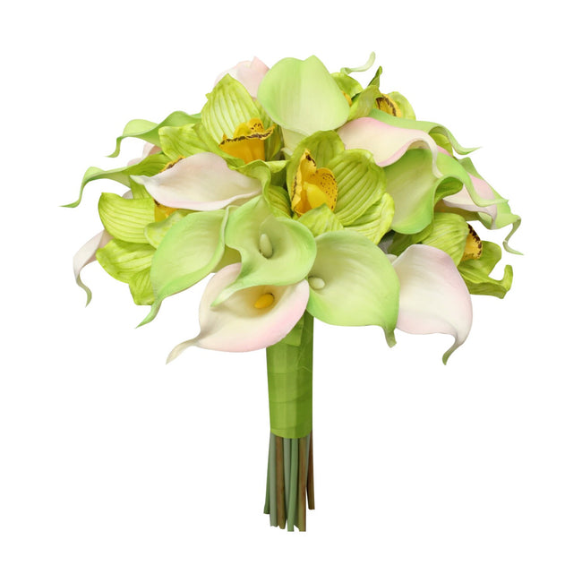 Green artificial Cymbidium Orchid  - cut to make bouquet corsage boutonniere centerpiece crown filler wreath filler table top arrangement