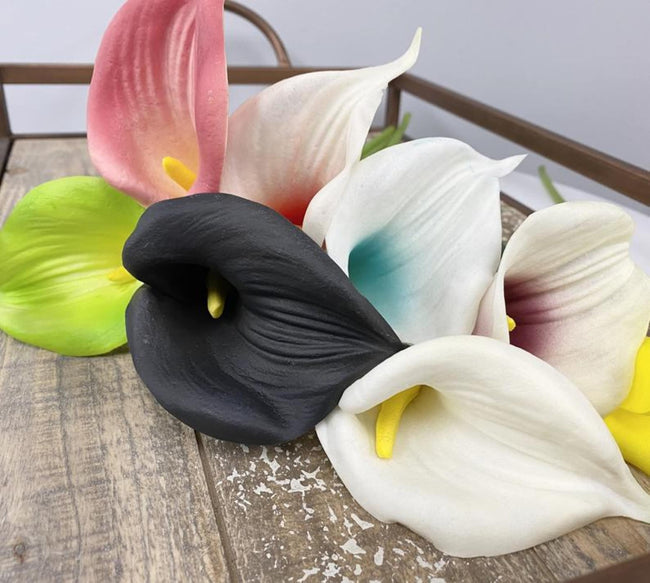 Pack of 10-Large Bloom calla lily-DIY Centerpiece table decor wreath bouquet black aqua green coral vintage wine ivory mauve - Angel Isabella