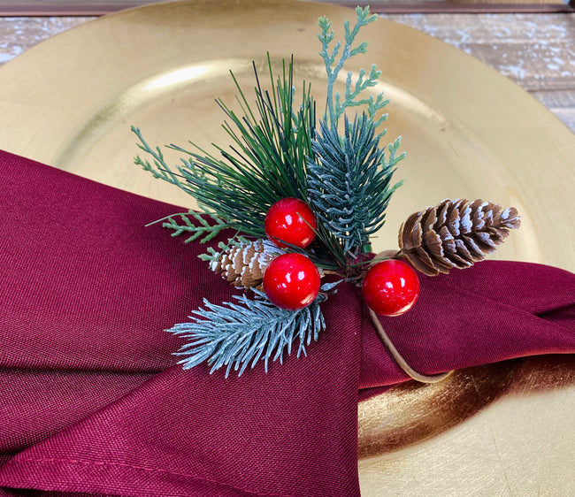 Pack of 6-Gift box packed Special Edition napkin ring live-like pine needle pine cone berries - Angel Isabella
