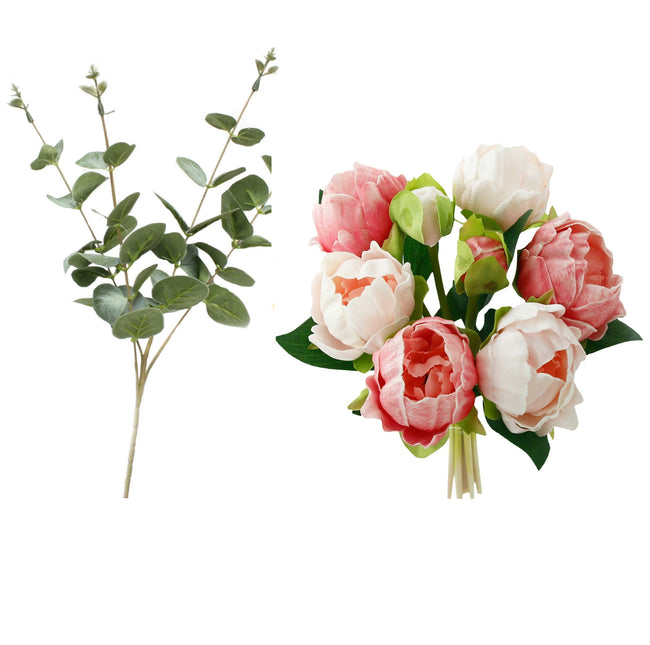 Real touch Peony with Eucalyptus-home floral decor