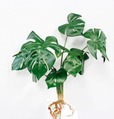 15" Artificial Monstera Plant Foliage with Roots- 8 Leaves bendable stems