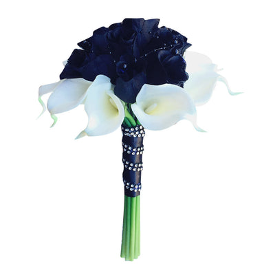 8" Bouquet - Black and White Rosebud and Calla Lily Bouquet - Angel Isabella