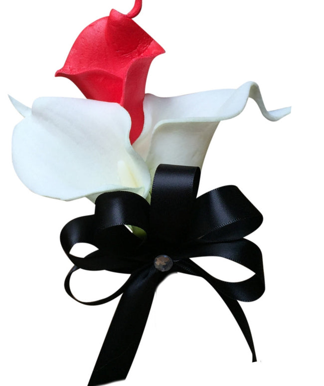 Red & White Flower ribbon Pin